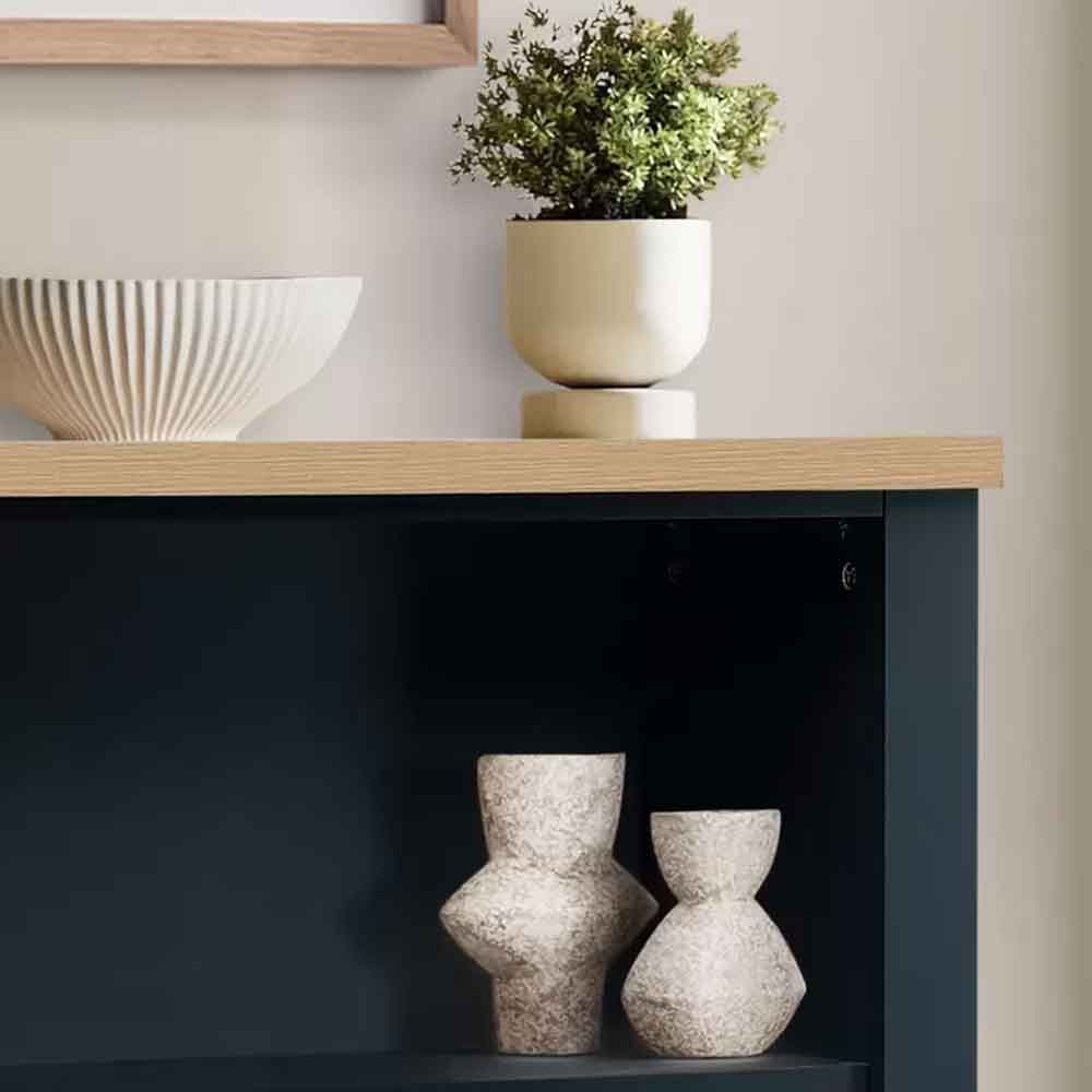 Highland Wooden Bookcase with 4 Shelves in Navy Blue and Oak