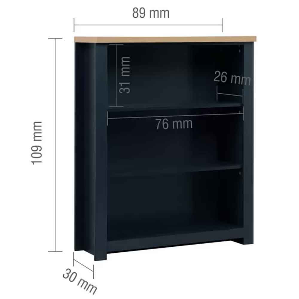 Highland Wooden Bookcase with 4 Shelves in Navy Blue and Oak