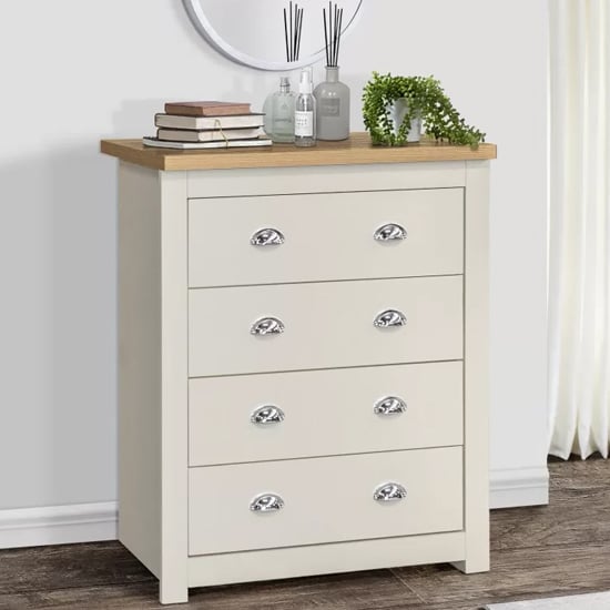 Product photograph of Highland Wooden Chest Of 4 Drawers In Cream And Oak from Furniture in Fashion