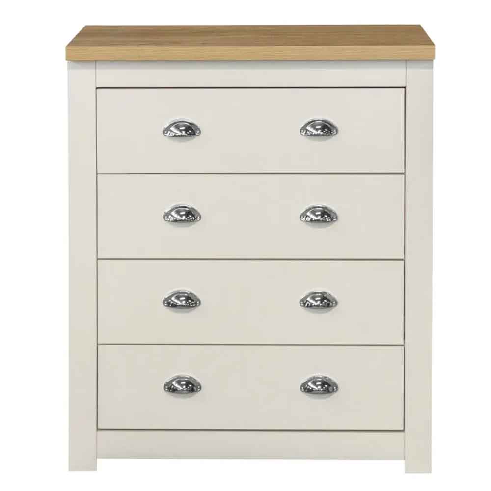 Highland Wooden Chest of 4 Drawers in Cream and Oak