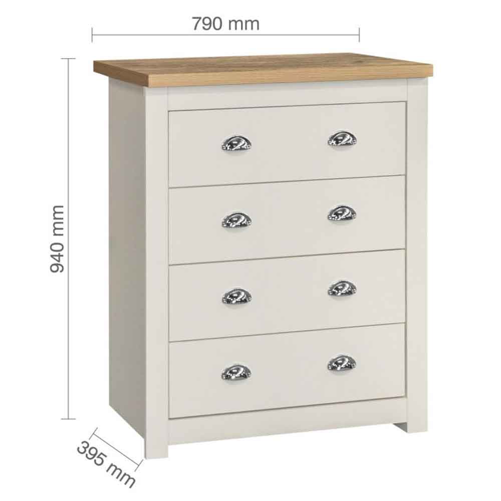 Highland Wooden Chest of 4 Drawers in Cream and Oak