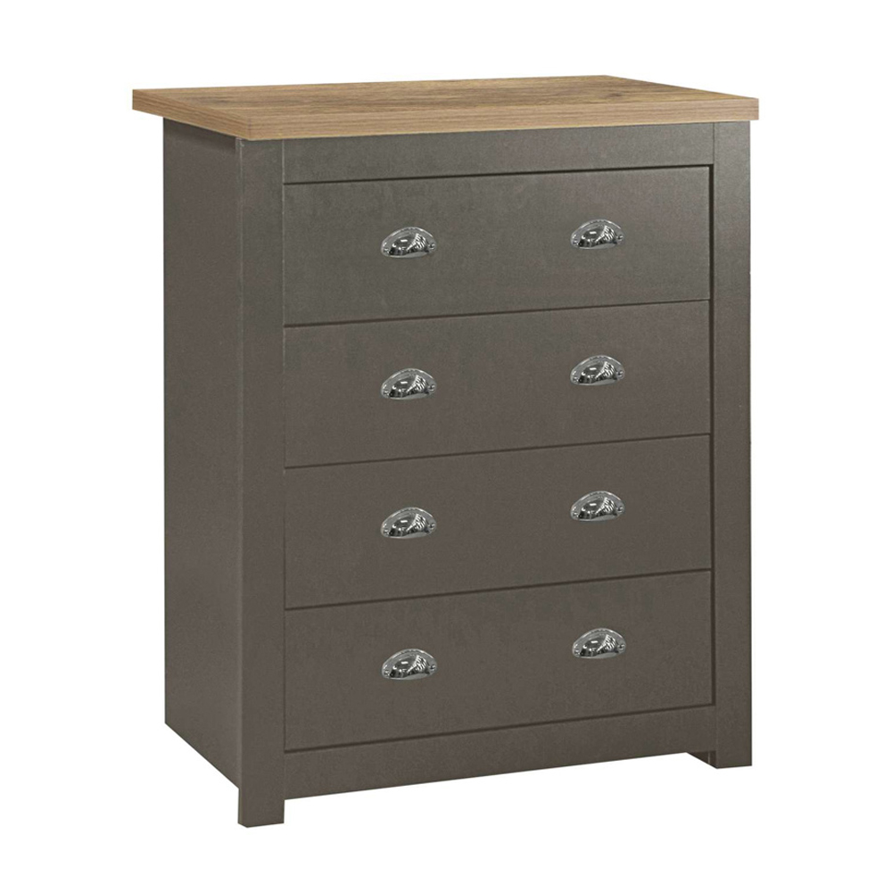 Highland Wooden Chest Of 4 Drawers in Dark Grey and Oak