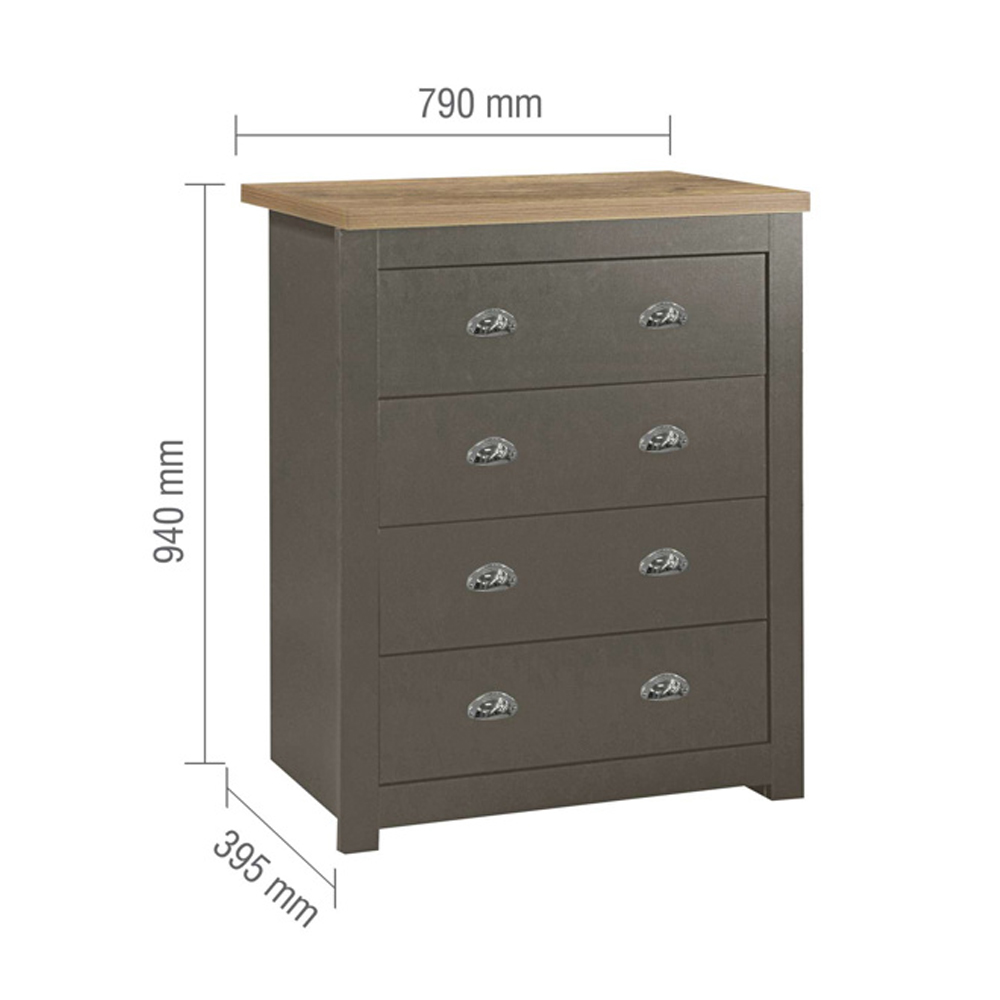 Highland Wooden Chest Of 4 Drawers in Dark Grey and Oak