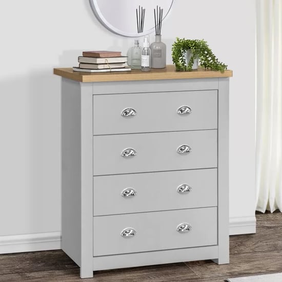 Product photograph of Highland Wooden Chest Of 4 Drawers In Grey And Oak from Furniture in Fashion