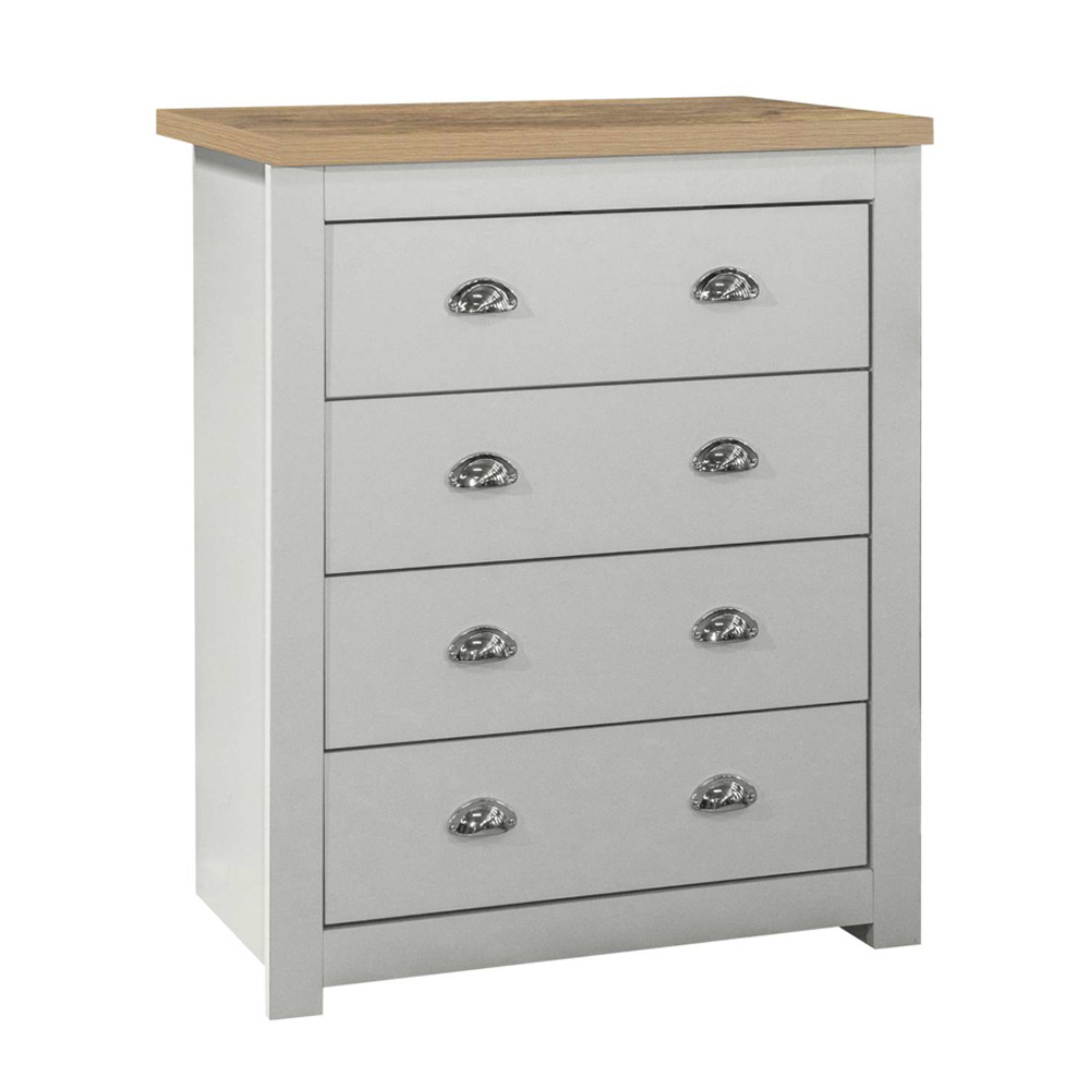 Highland Wooden Chest Of 4 Drawers in Grey and Oak
