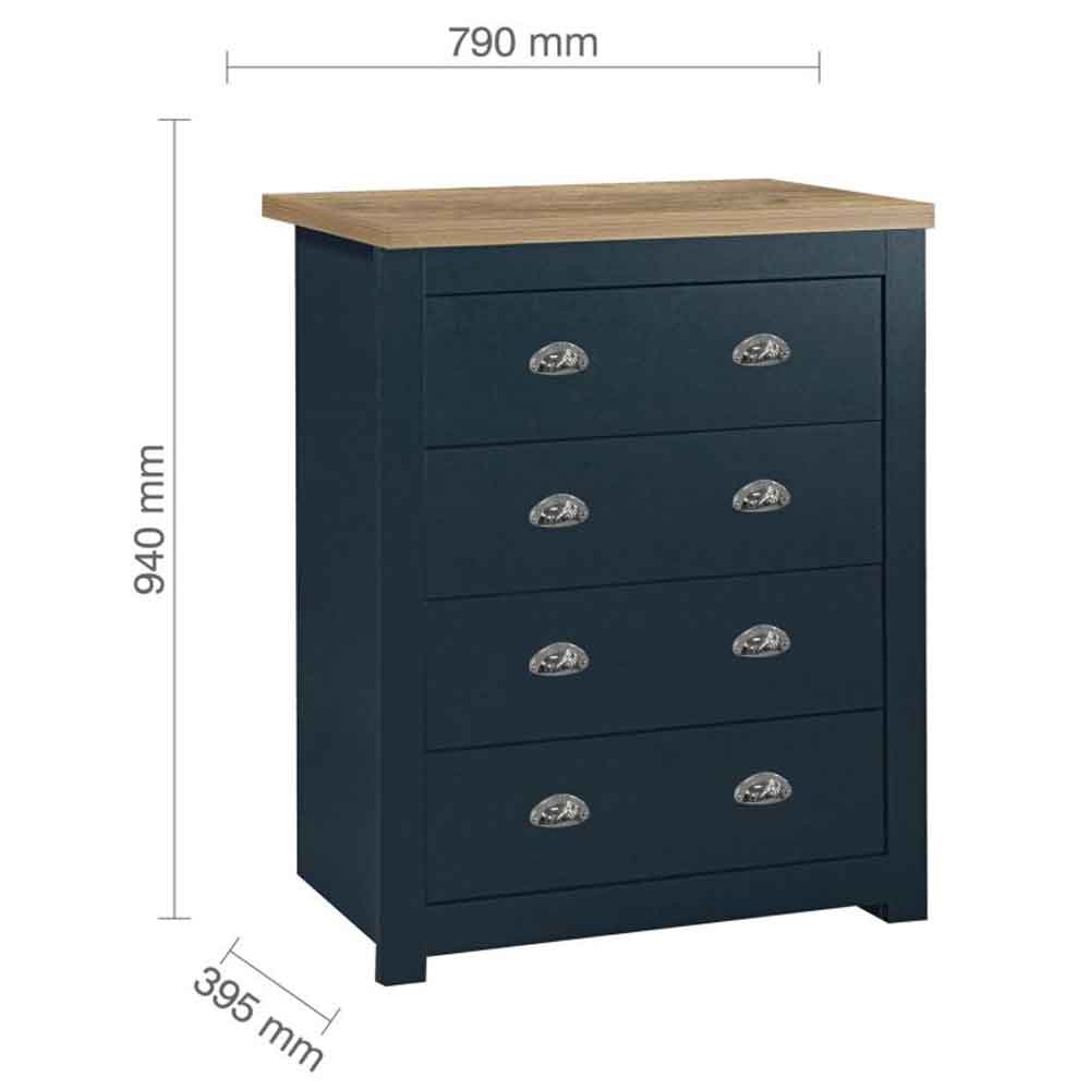 Highland Wooden Chest of 4 Drawers in Navy Blue and Oak