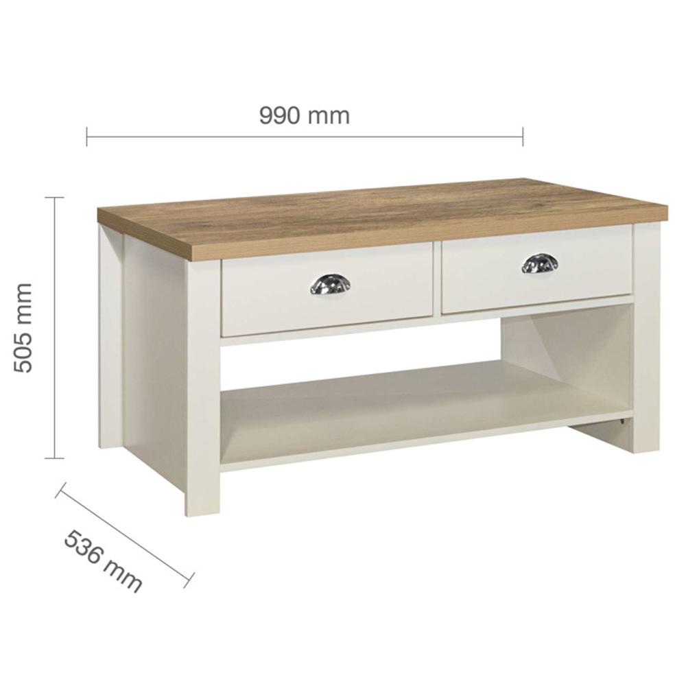 Highland Wooden Coffee Table With 2 Drawers In Cream And Oak