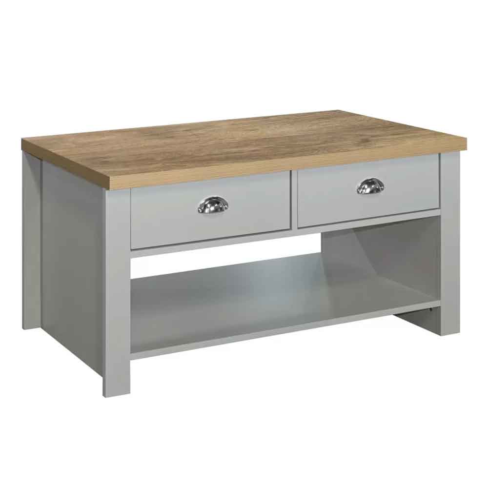 Highland Wooden Coffee Table With 2 Drawers in Dark Grey and Oak