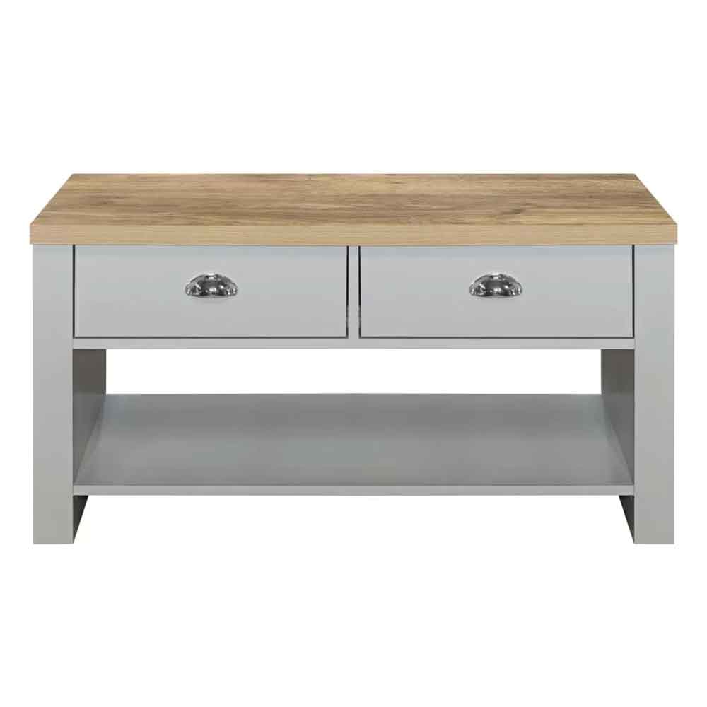 Highland Wooden Coffee Table With 2 Drawers in Dark Grey and Oak