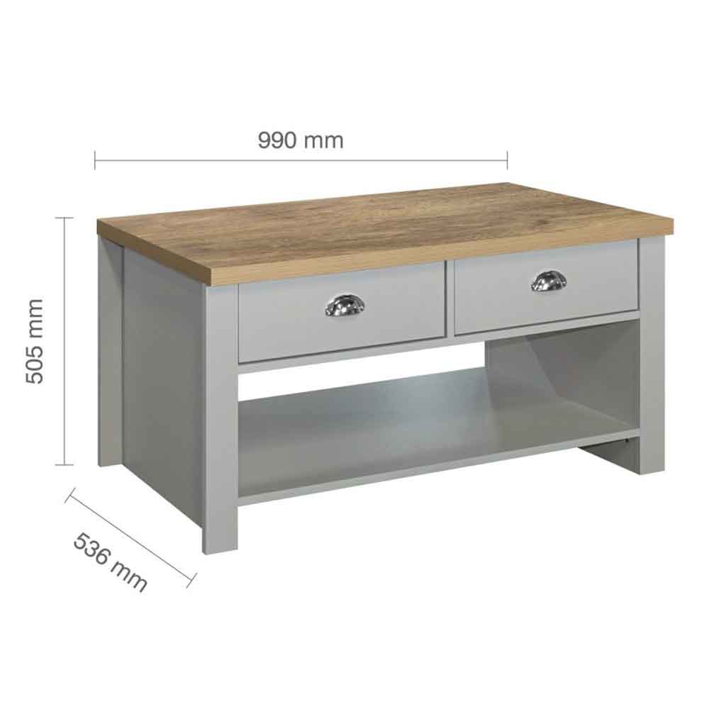 Highland Wooden Coffee Table With 2 Drawers in Dark Grey and Oak