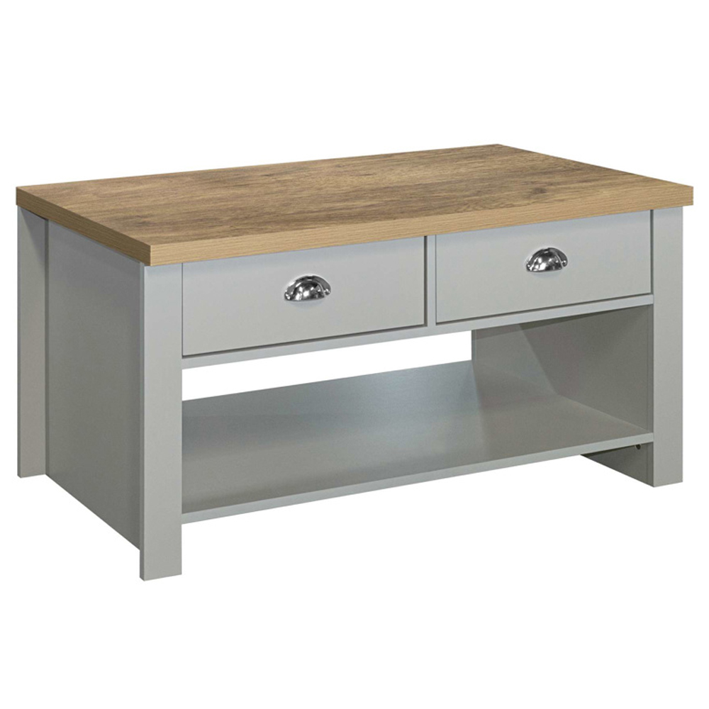 Highland Wooden Coffee Table With 2 Drawers In Grey And Oak