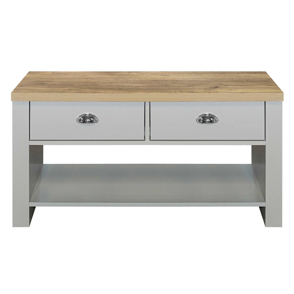 Highland Wooden Coffee Table With 2 Drawers In Grey And Oak