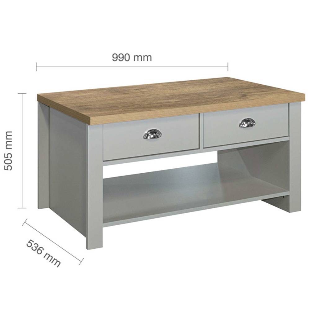 Highland Wooden Coffee Table With 2 Drawers In Grey And Oak