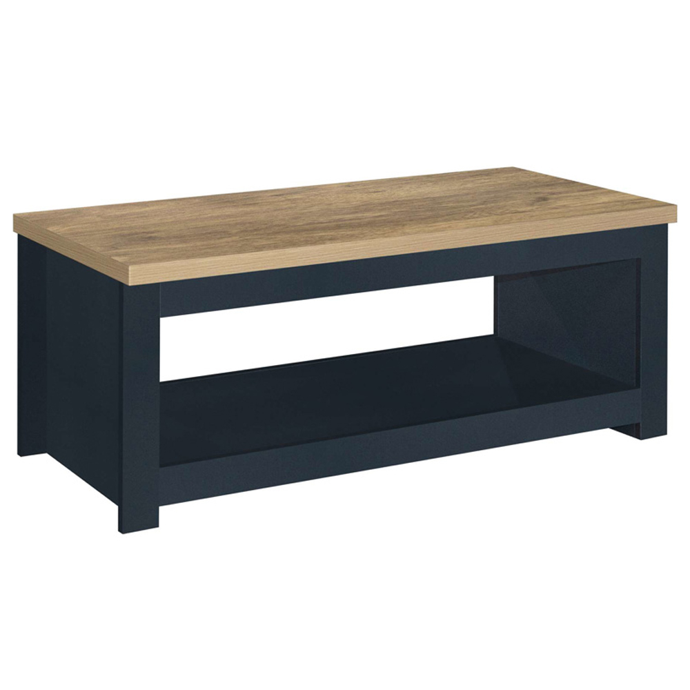 Highland Wooden Coffee Table With Undershelf In Blue And Oak
