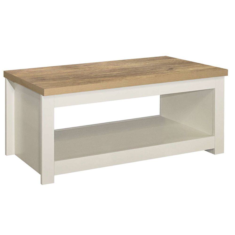 Highland Wooden Coffee Table With Undershelf In Cream And Oak