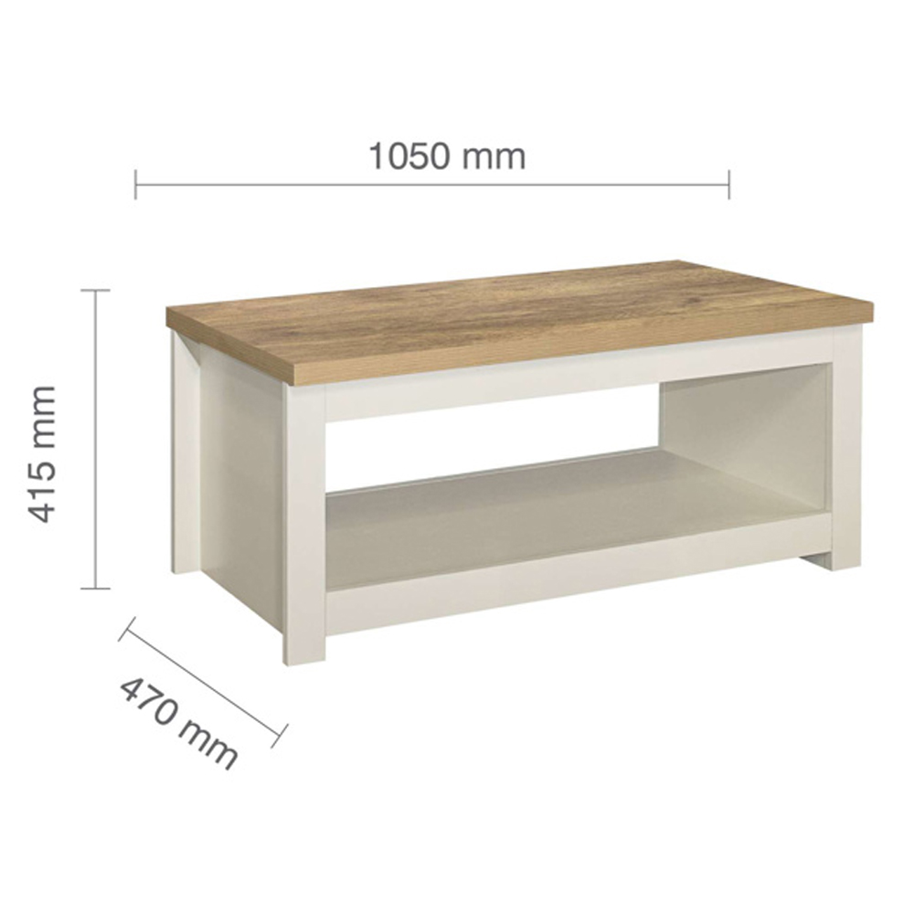 Highland Wooden Coffee Table With Undershelf In Cream And Oak