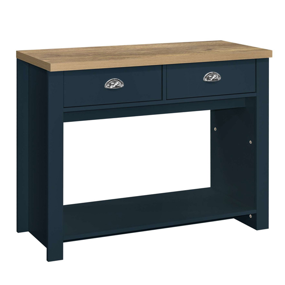 Highland Wooden Console Table With 2 Drawers In Blue And Oak