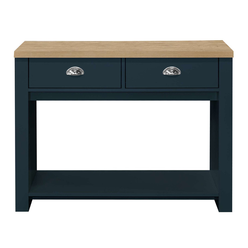 Highland Wooden Console Table With 2 Drawers In Blue And Oak