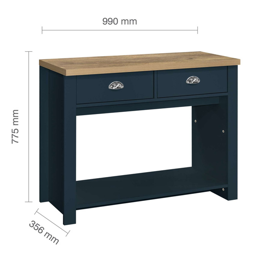 Highland Wooden Console Table With 2 Drawers In Blue And Oak