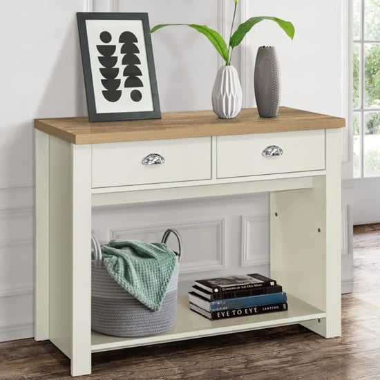 Product photograph of Highland Wooden Console Table With 2 Drawers In Cream And Oak from Furniture in Fashion