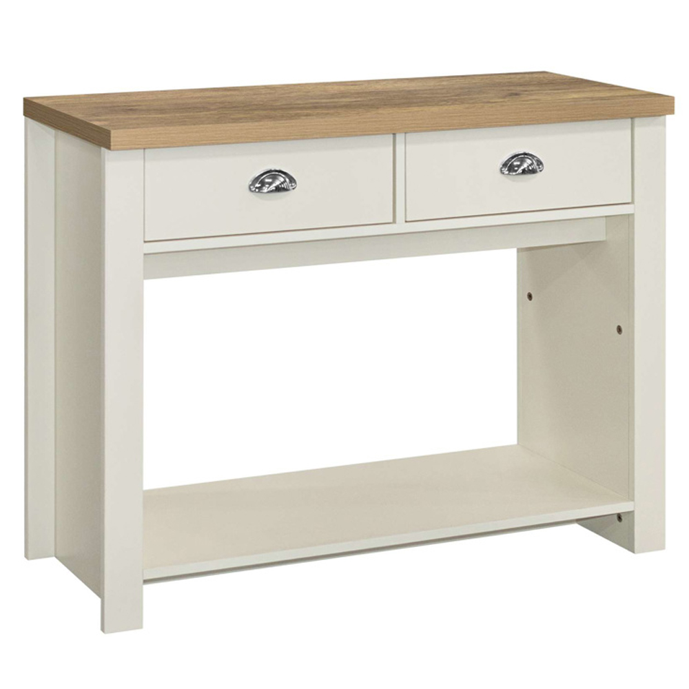 Highland Wooden Console Table With 2 Drawers In Cream And Oak