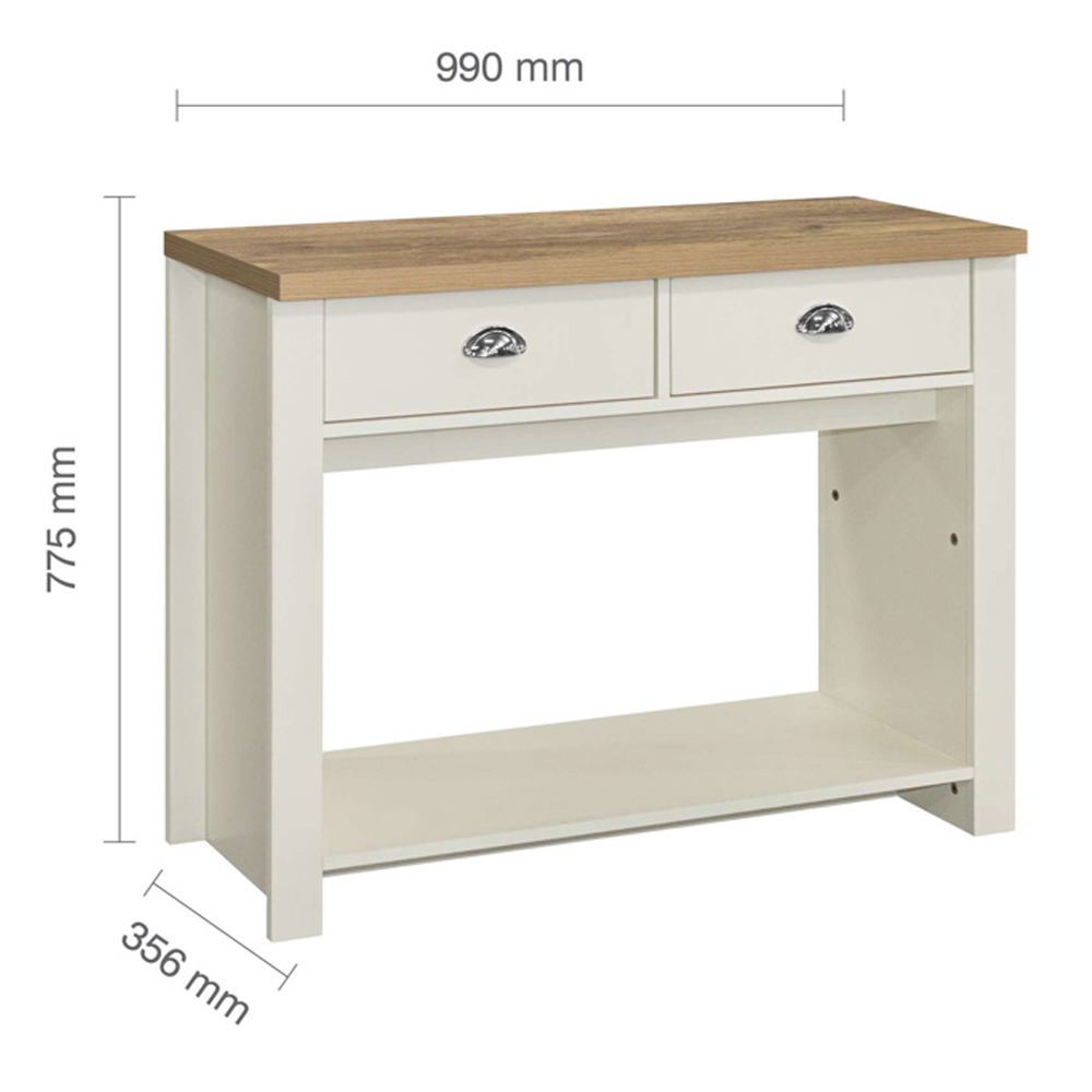 Highland Wooden Console Table With 2 Drawers In Cream And Oak