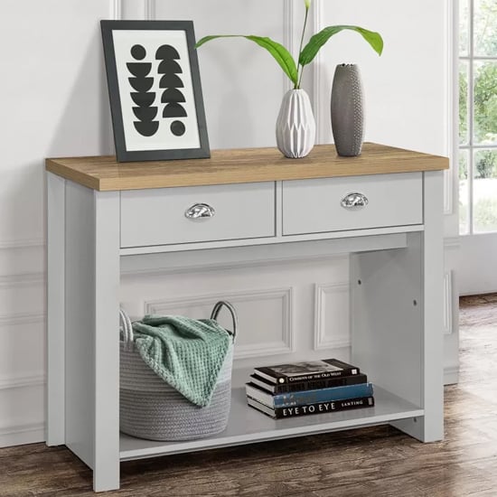 Product photograph of Highland Wooden Console Table With 2 Drawers In Grey And Oak from Furniture in Fashion