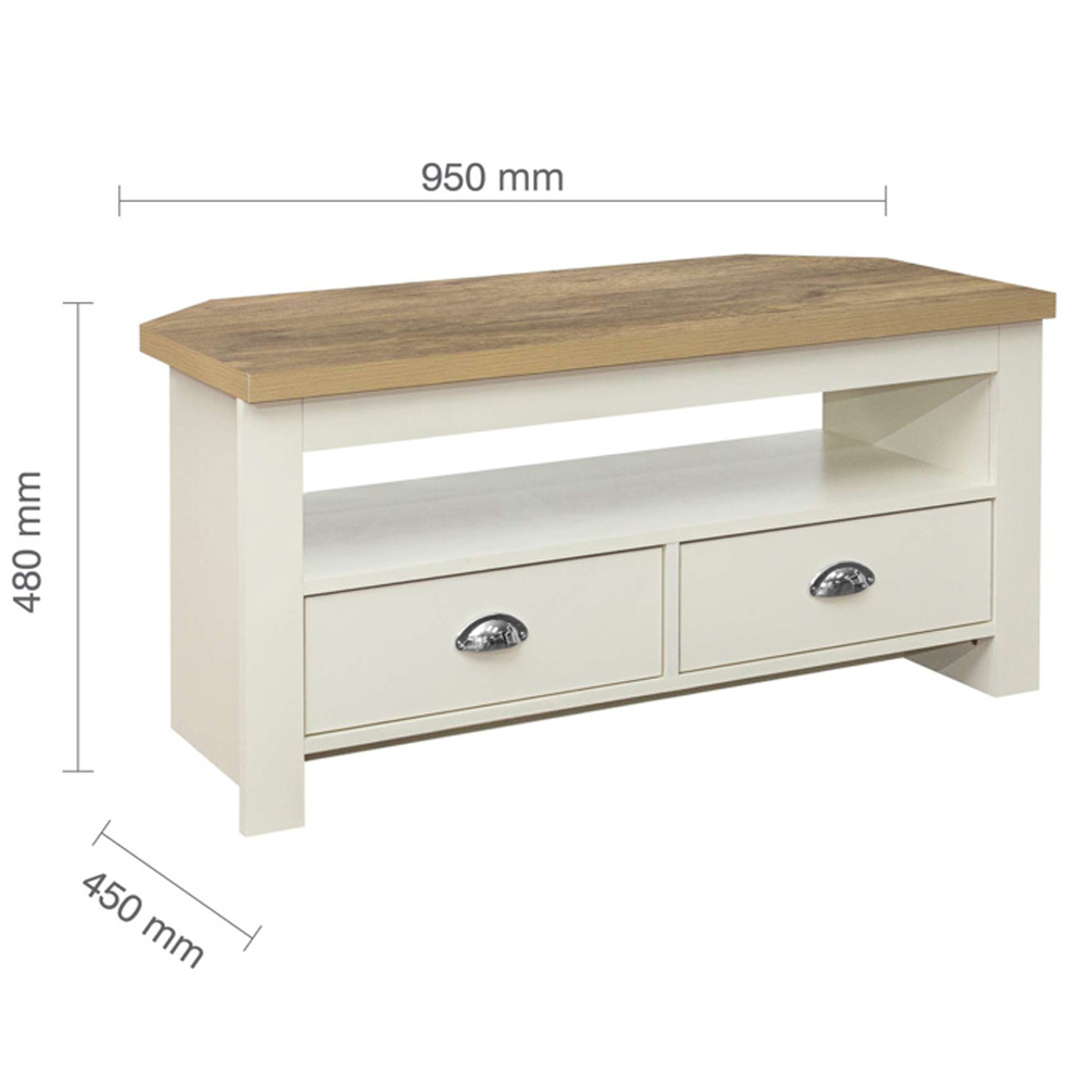 Highland Wooden Corner TV Stand With 2 Drawers In Cream And Oak