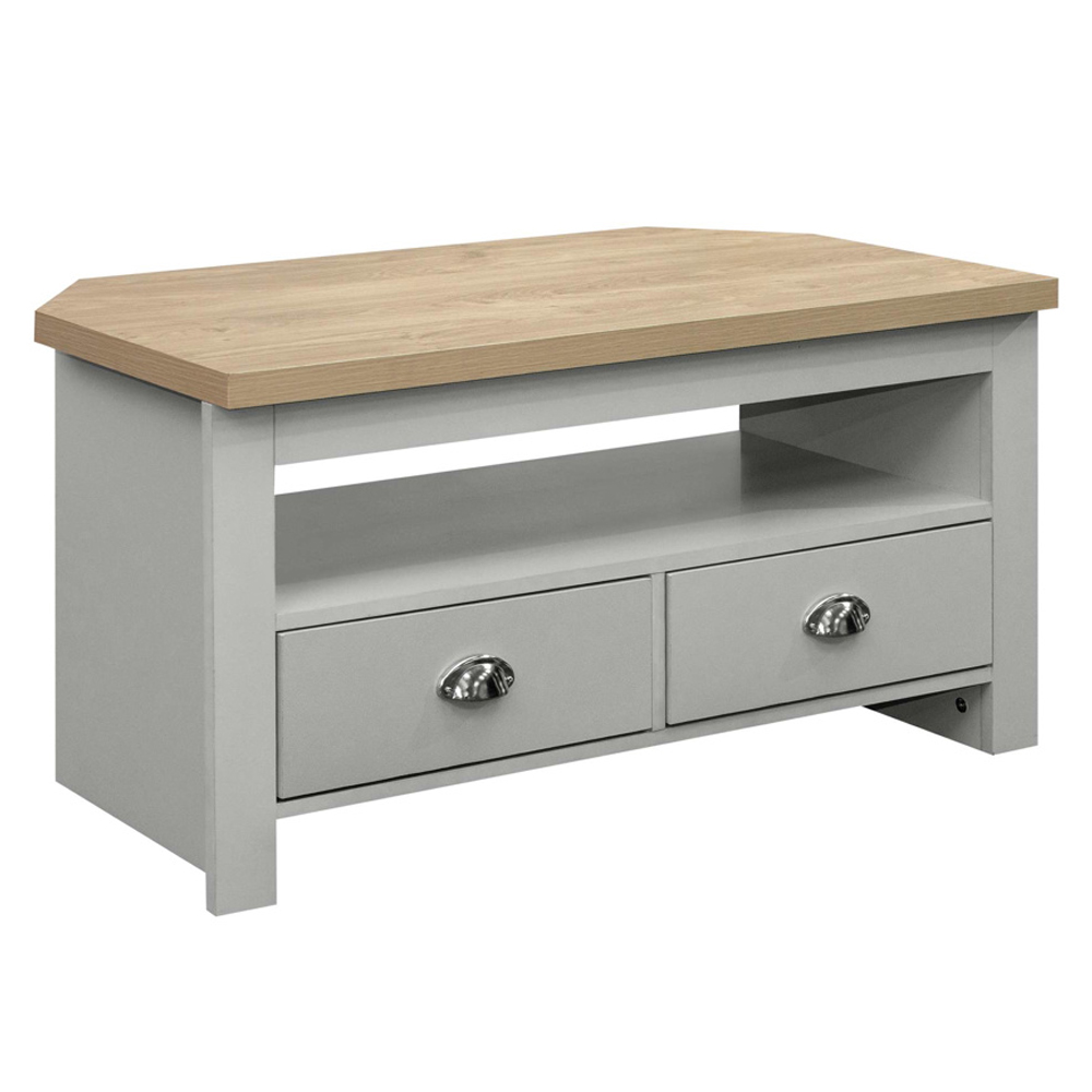 Highland Wooden Corner TV Stand With 2 Drawers In Grey And Oak