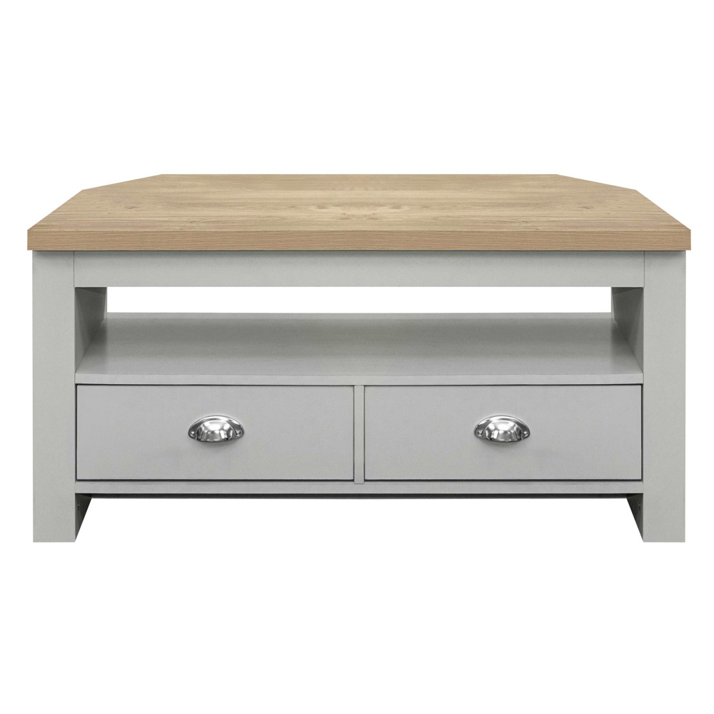 Highland Wooden Corner TV Stand With 2 Drawers In Grey And Oak