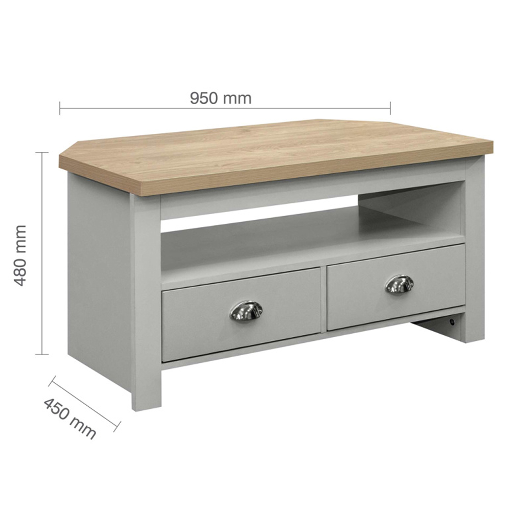 Highland Wooden Corner TV Stand With 2 Drawers In Grey And Oak