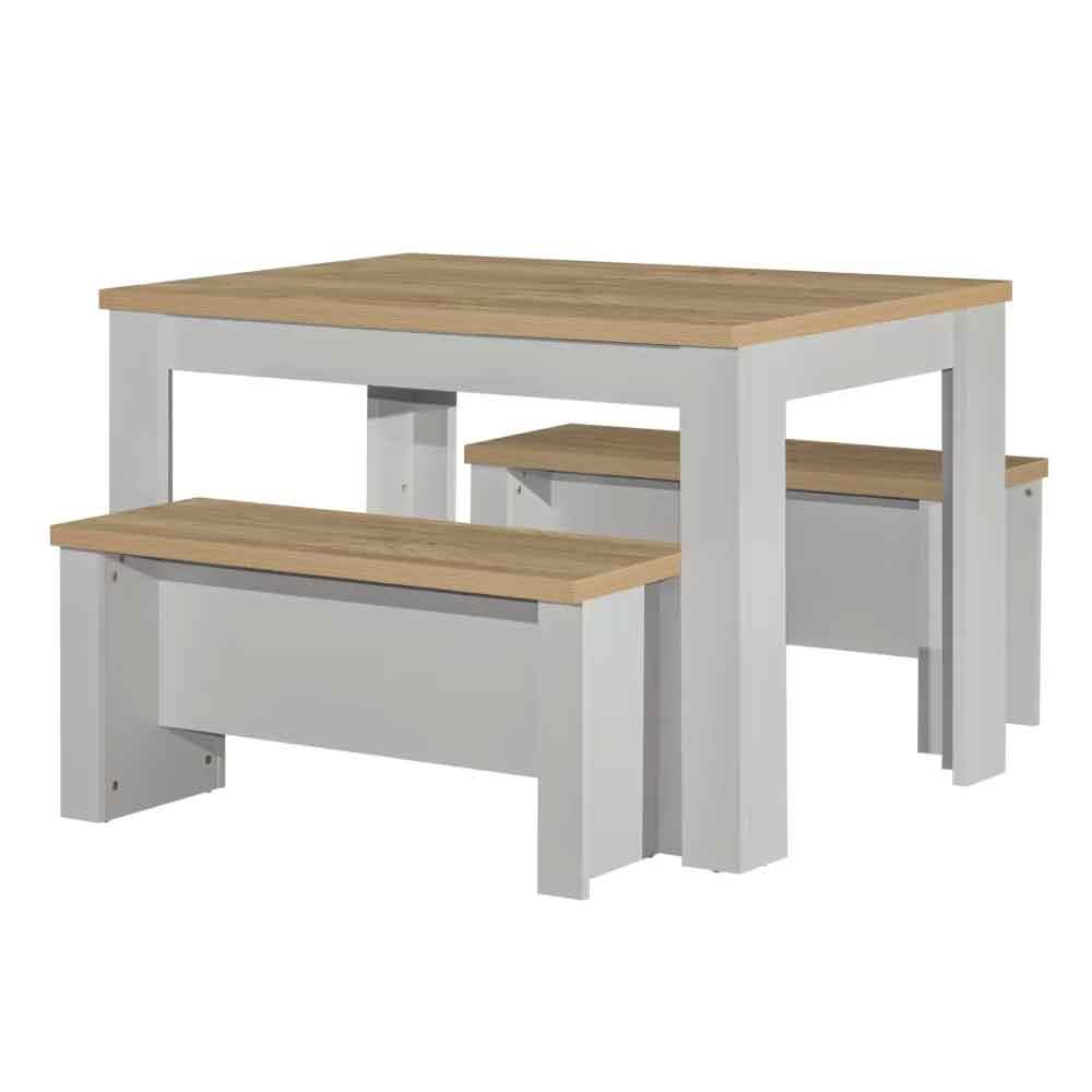 Highland Wooden Dining Set with 2 Benches Set in Grey and Oak