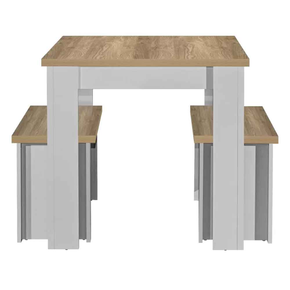 Highland Wooden Dining Set with 2 Benches Set in Grey and Oak