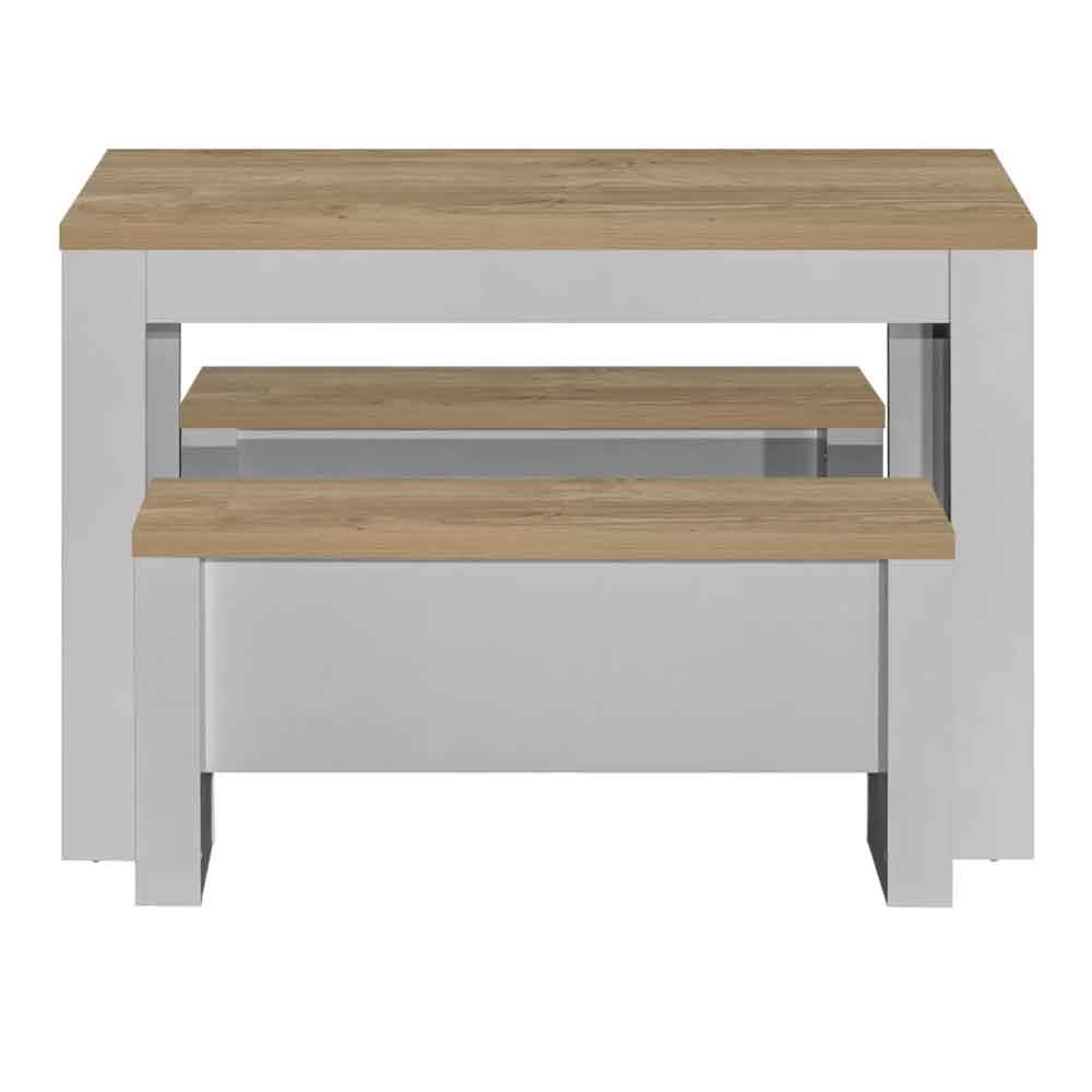Highland Wooden Dining Set with 2 Benches Set in Grey and Oak