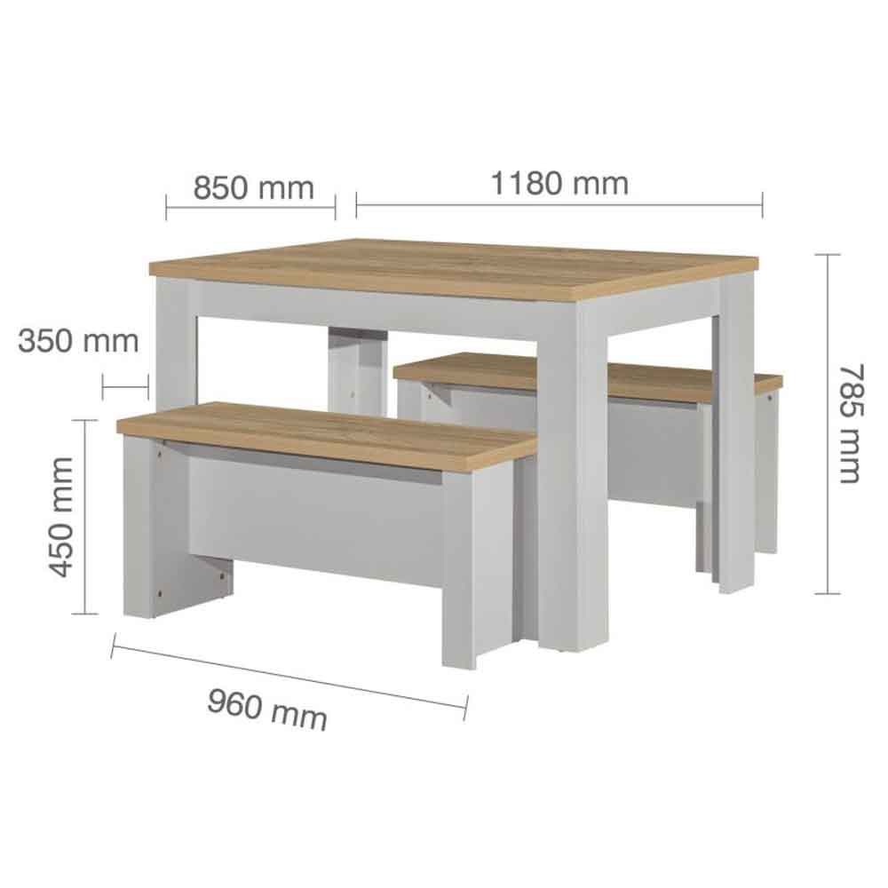 Highland Wooden Dining Set with 2 Benches Set in Grey and Oak