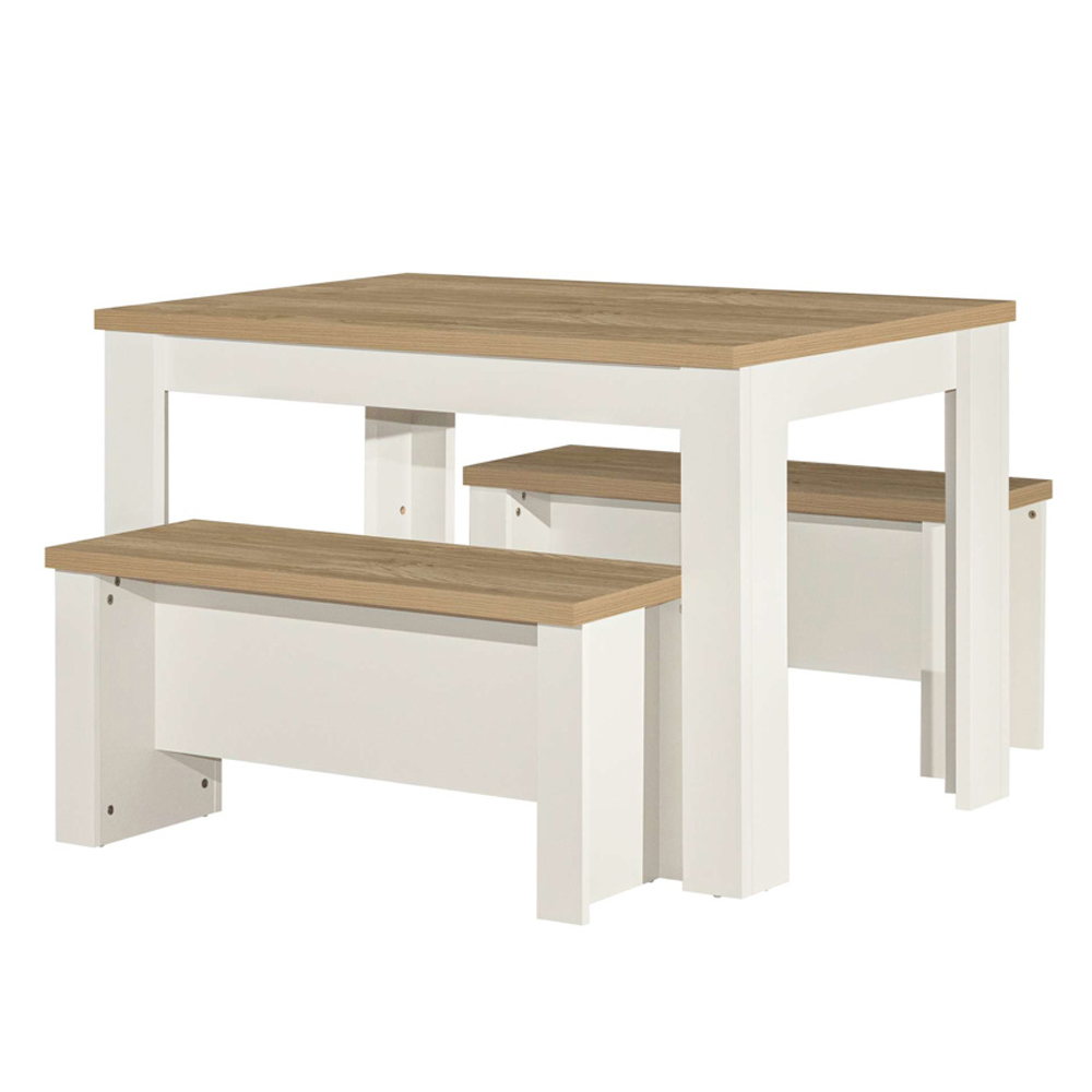 Highland Wooden Dining Table with 2 Benches in Cream and Oak