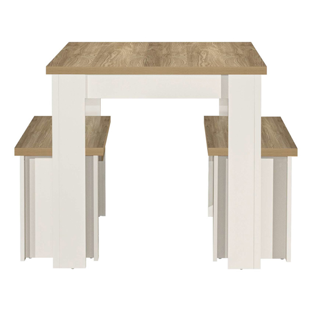 Highland Wooden Dining Table with 2 Benches in Cream and Oak