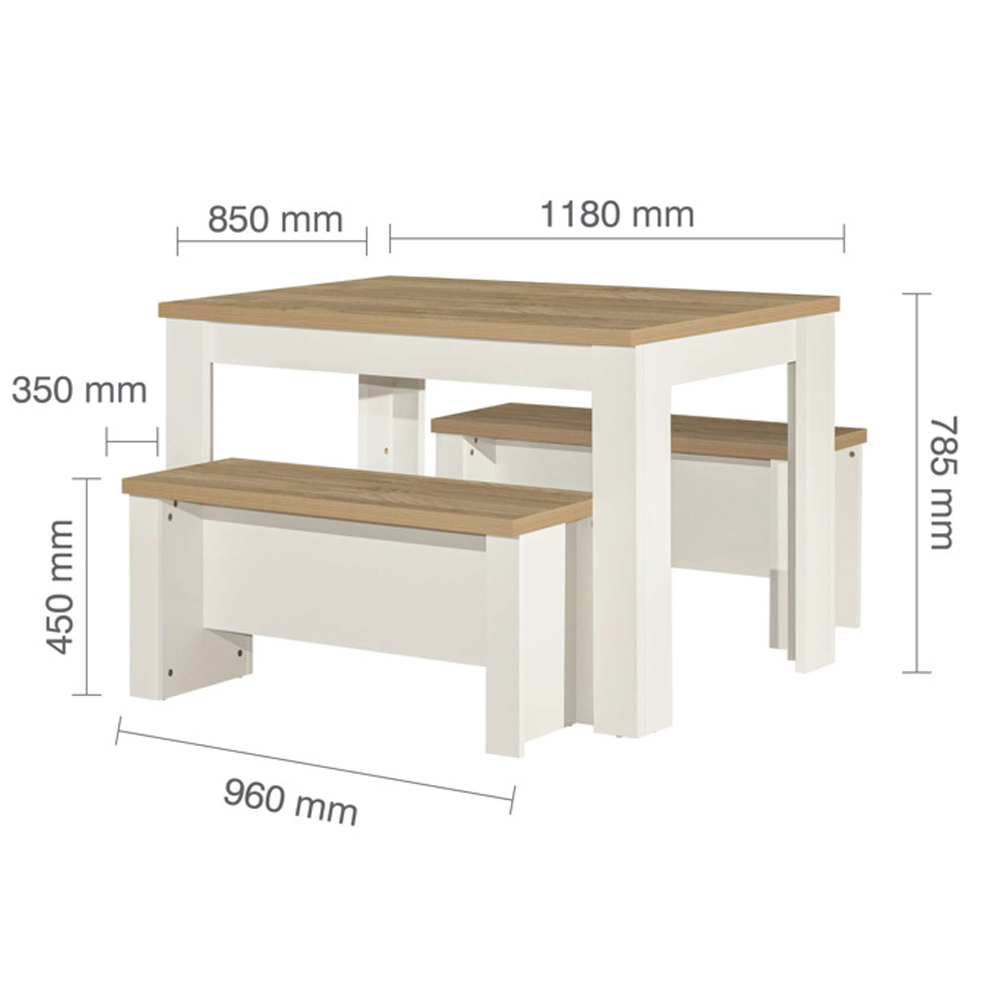 Highland Wooden Dining Table with 2 Benches in Cream and Oak