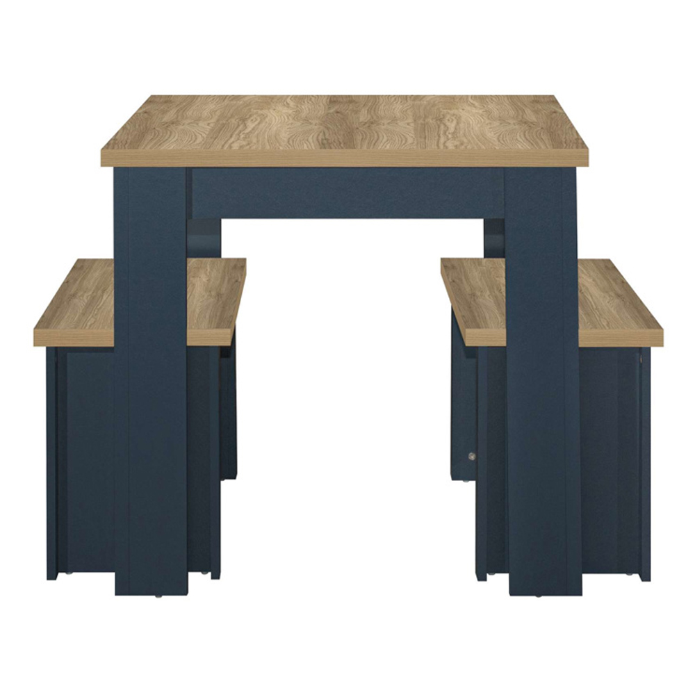 Highland Wooden Dining Table with 2 Benches in Navy Blue and Oak