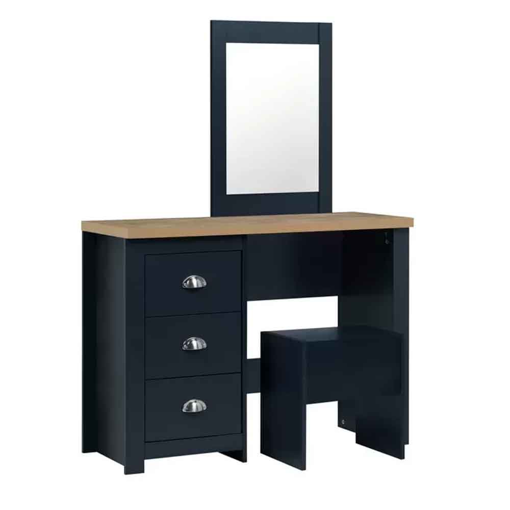 Highland Wooden Dressing Table Set in Navy Blue and Oak