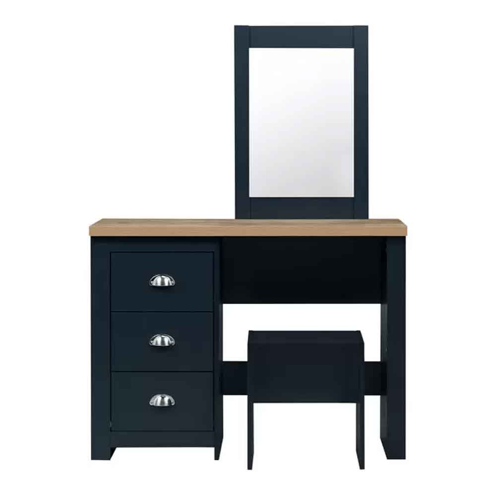Highland Wooden Dressing Table Set in Navy Blue and Oak