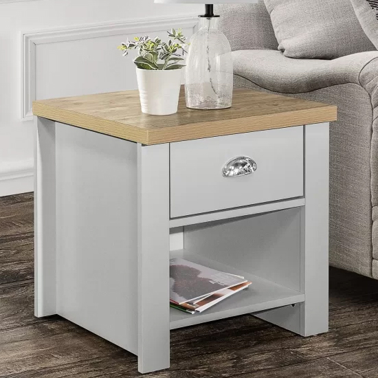 Read more about Highland wooden lamp table with 1 drawer in grey and oak