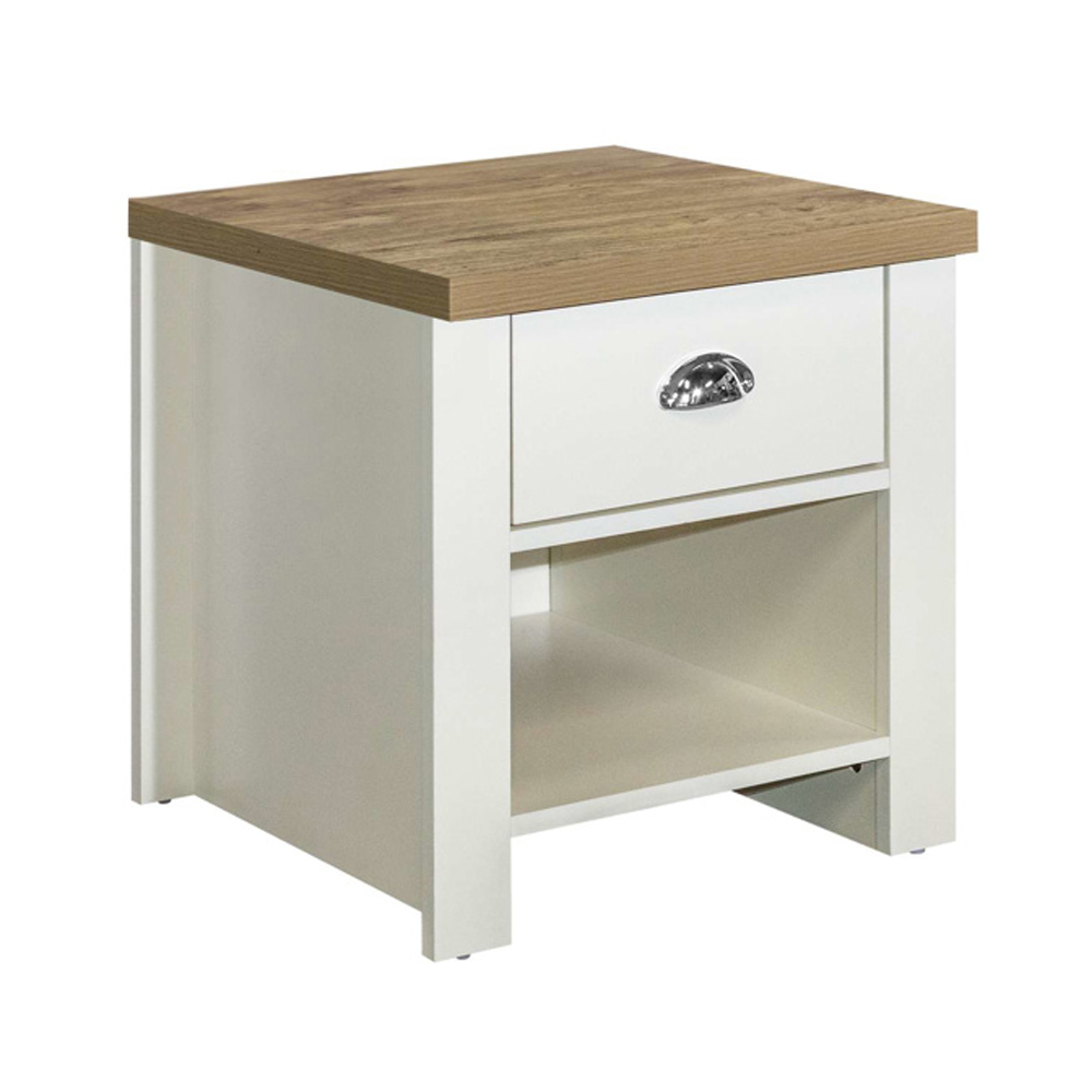 Highland Wooden Lamp Table With 1 Drawer In Cream And Oak