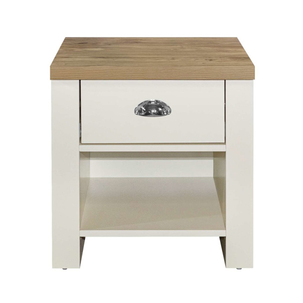 Highland Wooden Lamp Table With 1 Drawer In Cream And Oak