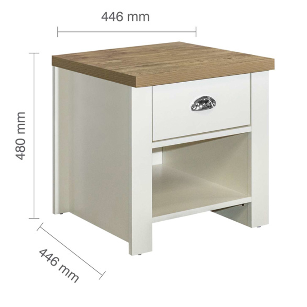 Highland Wooden Lamp Table With 1 Drawer In Cream And Oak