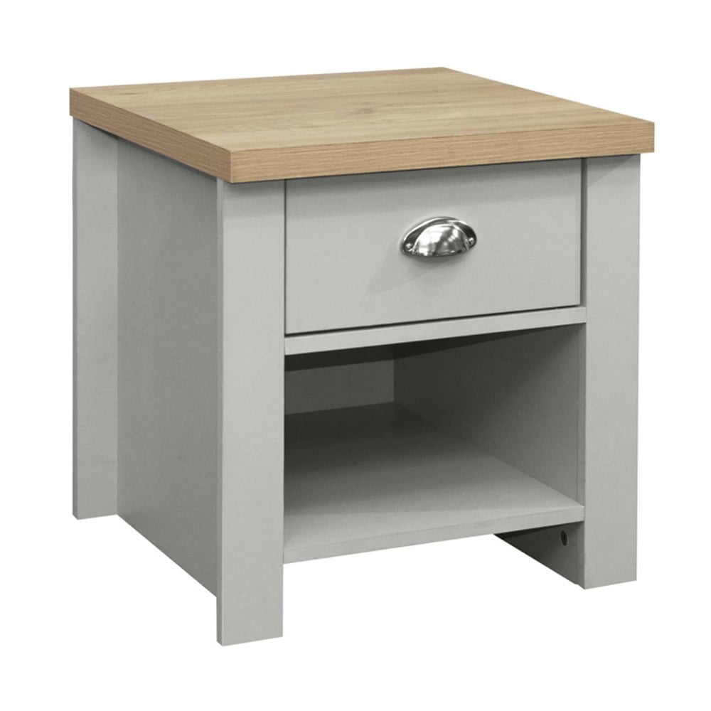 Highland Wooden Lamp Table With 1 Drawer In Grey And Oak