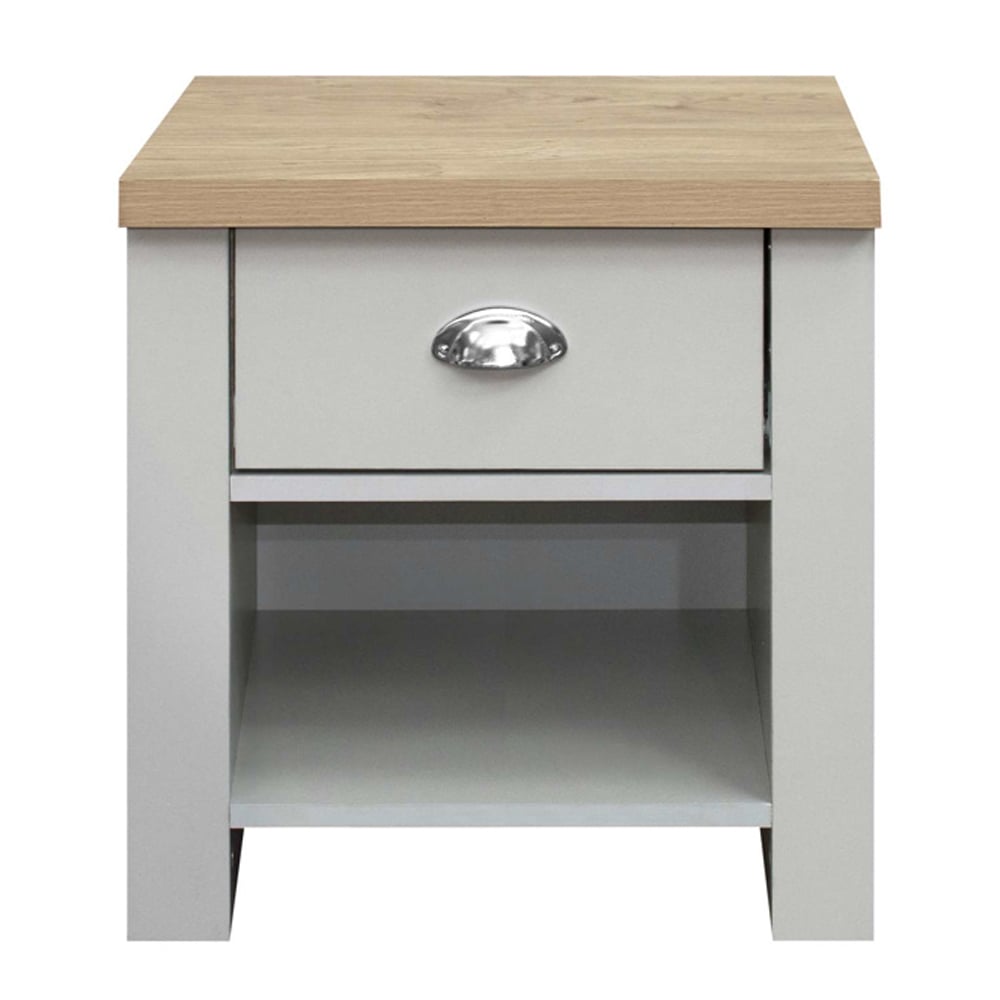 Highland Wooden Lamp Table With 1 Drawer In Grey And Oak