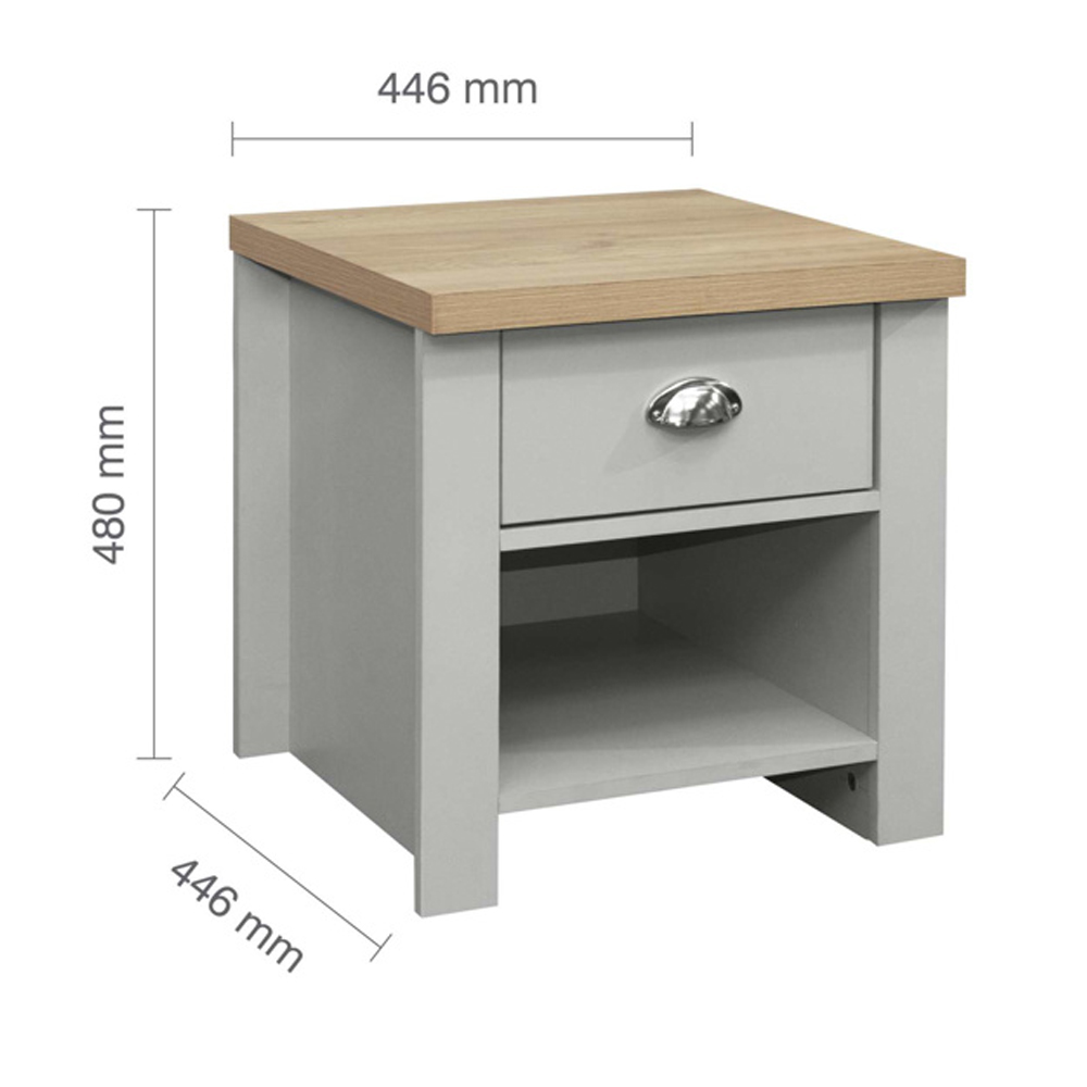 Highland Wooden Lamp Table With 1 Drawer In Grey And Oak