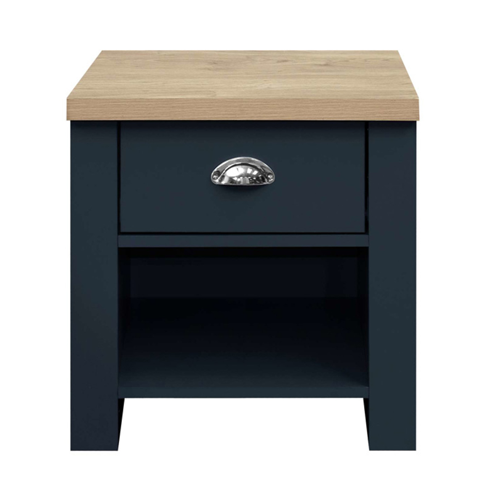Highland Wooden Lamp Table With 1 Drawer In Navy Blue And Oak