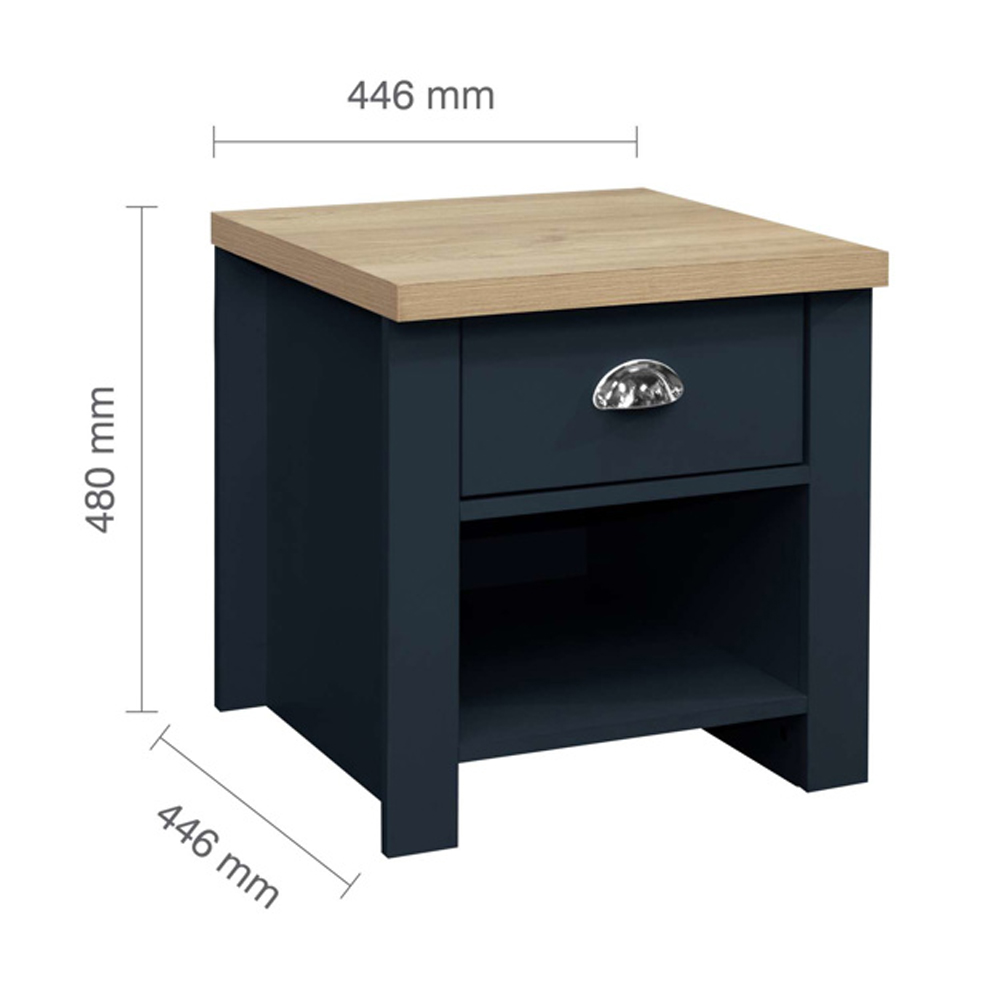 Highland Wooden Lamp Table With 1 Drawer In Navy Blue And Oak